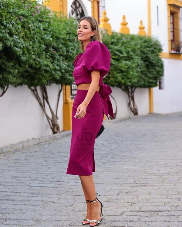Juan Bernal Vestidos^Top Paloma berenjena